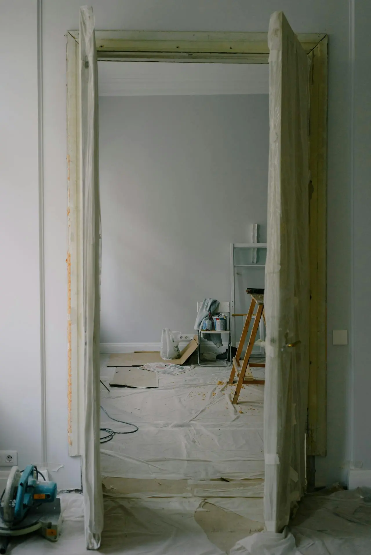 A room with some kind of door open